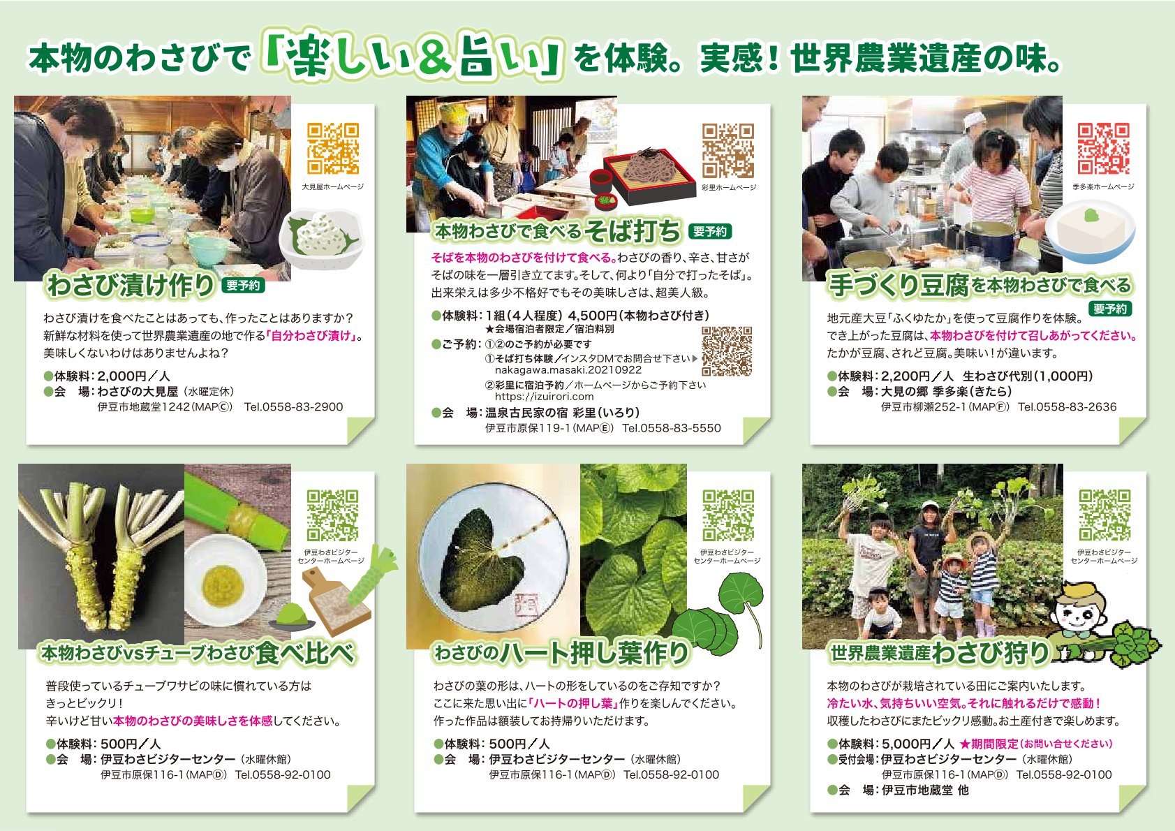 今年度実施の体験メニューについて - 伊豆わさビジターセンター